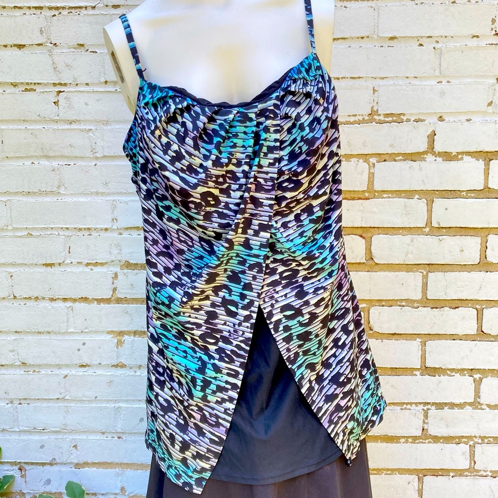 Miracle Suit animal print bathing suit tankini top sz 16